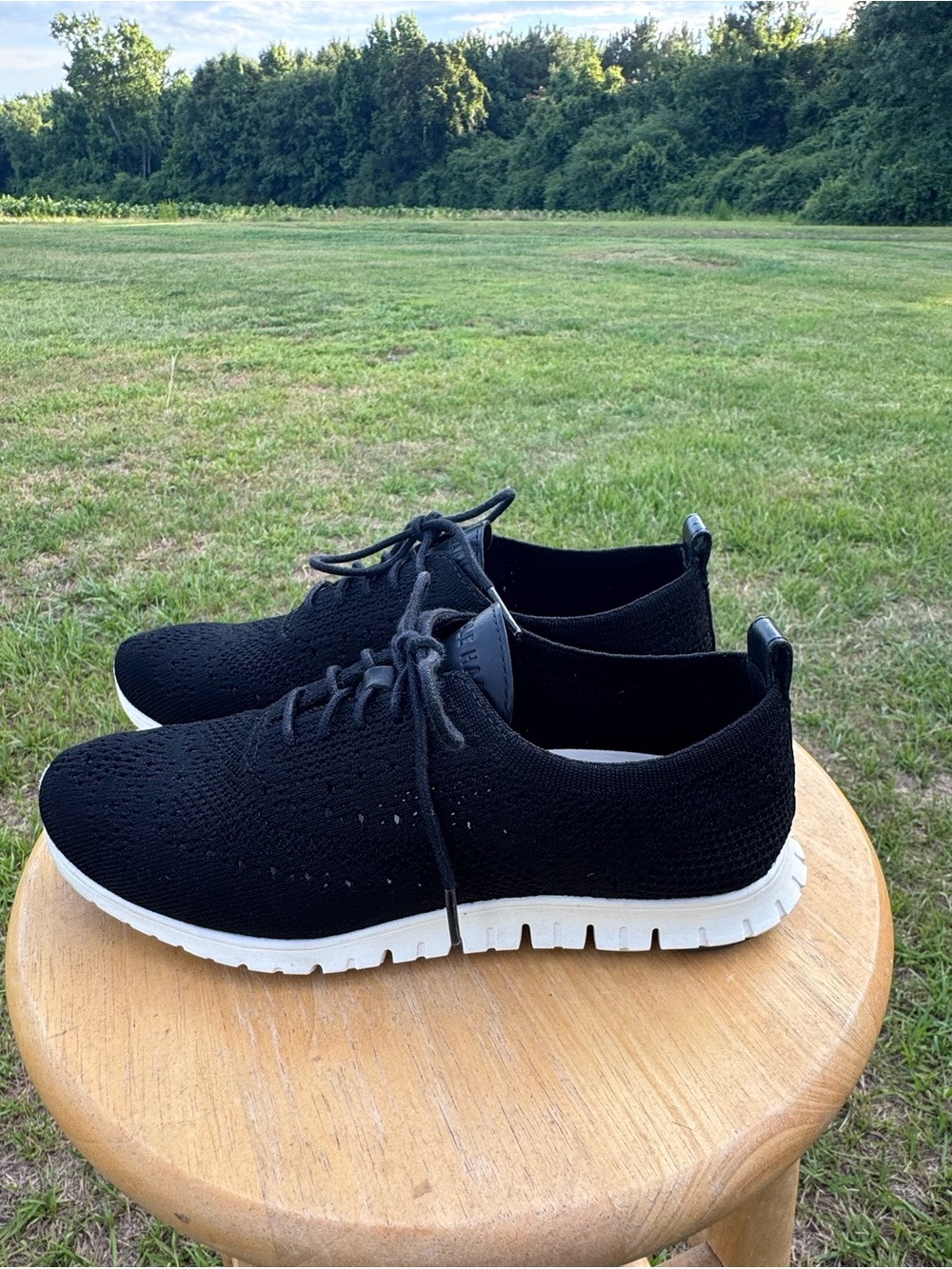 Cole Haan Black Knit Athletic Sneakers with White Soles (Women's)
